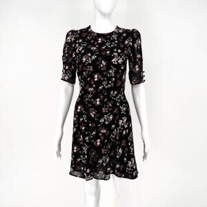 Reformation Bard Mini Dress Women’s Size 4 Jolene Black Floral Puff Sleeve